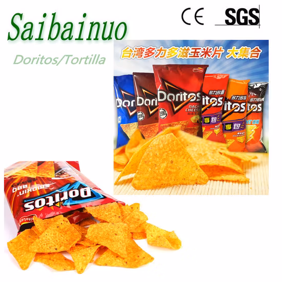 튀김 밀가루 스낵 식품 생산 라인 옥수수 Doritos Tortilla 칩 가공 제조기 식물 콘 나팔 스낵 식품 제조 기계